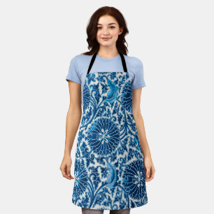 Vintage Blue Ornamental Floral Pattern Apron