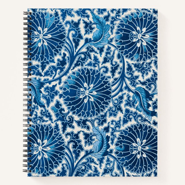 Vintage Blue Ornamental Floral Pattern Notebook (Front)