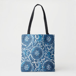 Vintage Blue Ornamental Floral Pattern Tote Bag