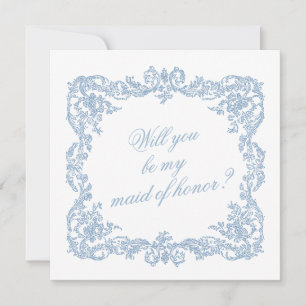 Vintage Blue Ornate Frame Bridesmaid Proposal Card