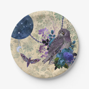 Vintage Blue Owl Moon Moth Paper Plate