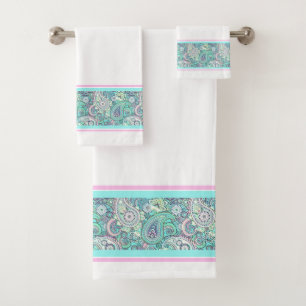 Vintage blue paisley bath towel set
