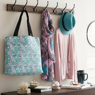 Vintage blue paisley tote bag