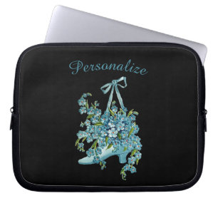 Vintage Blue Pansies in Victorian Shoe Personalize Laptop Sleeve
