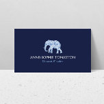 Vintage Blue Patterned Elephant Logo Business Card<br><div class="desc">A vintage-inspired elephant motif filled with a blue paisley pattern gives a global vibe to this designer business card. An elegant aesthetic perfect for interior designers,  decorators,  life coaches,  travel bloggers and more. Design © 1201AM Design Studio</div>