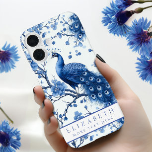 Vintage Blue Peacock Dutch Delft Floral Watercolor iPhone 16 Case
