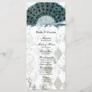 Vintage Blue Peacock Fan Wedding Program
