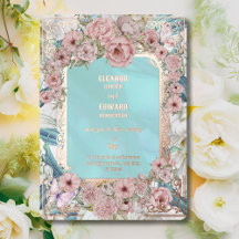 Vintage Blue Peony Wedding Foil Invitation