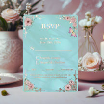 Vintage Blue Peony Wedding Foil RSVP Response Card