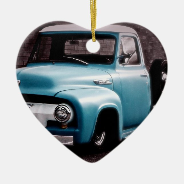 Vintage Blue Pickup Truck Ceramic Ornament (Front)