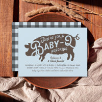 Vintage Blue Pig Baby-Q BBQ Baby Shower