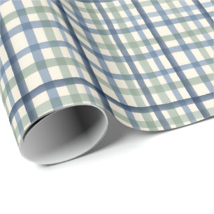Vintage Blue Plaid Pattern   Dusty Blue Sage Green Wrapping Paper