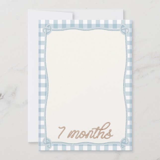 Vintage Blue Plaid Rodeo 7th Month Monthly Card (Front)