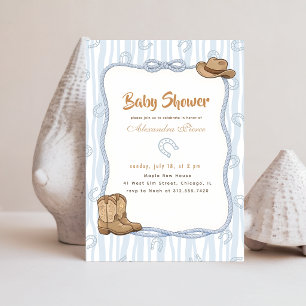 Vintage Blue Plaid Western Cowboy Baby Shower Invitation