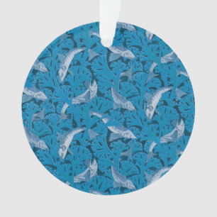Vintage Blue Poisson et Algues : Art nouveau nauti