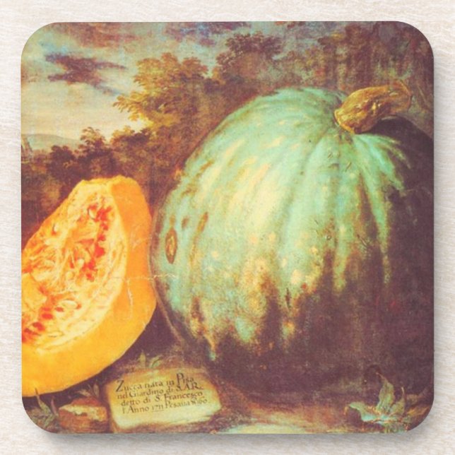 Vintage blue pumpkin heirloom fall painting rustic coaster (Front)