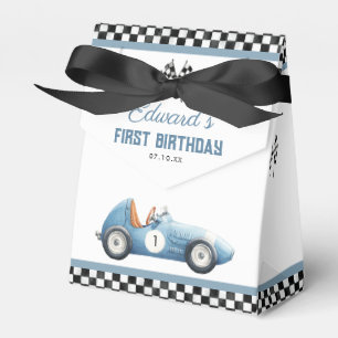 Vintage Blue Race Car 1st Birthday Favor Box