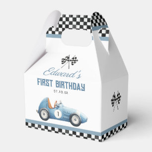 Vintage Blue Race Car 1st Birthday Favor Box
