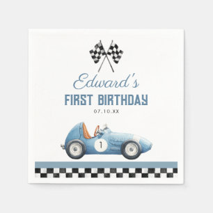 Vintage Blue Race Car 1st Birthday Napkin