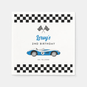 Vintage Blue Race Car Boy 2nd Birthday Party Napkin