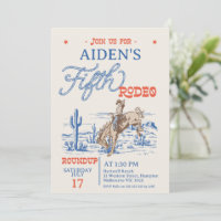 Vintage Blue Red Bronco Rodeo 5th Birthday