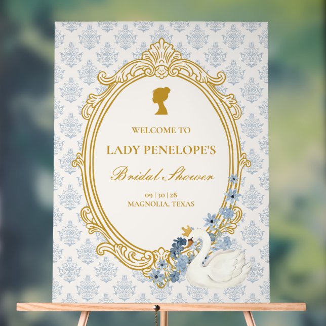 Vintage Blue Regency Cameo Bridal Shower Acrylic Sign (Neutral)