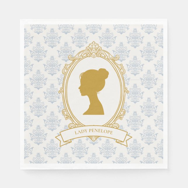 Vintage Blue Regency Cameo Bridal Shower Napkin (Front)