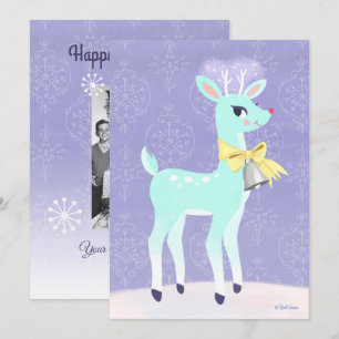 Vintage Blue Reindeer Personalized Flat Card