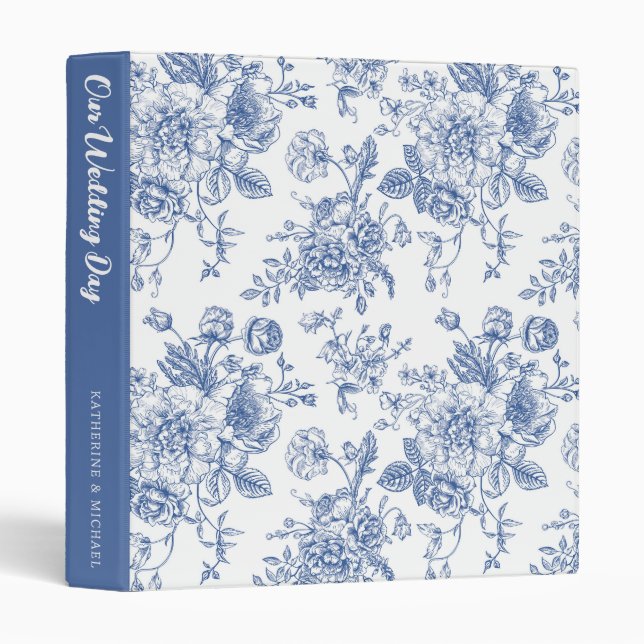 Vintage Blue Rose Floral | Our Wedding Day Binder (Front/Spine)