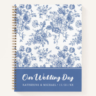 Vintage Blue Rose Floral   Our Wedding Day Notebook
