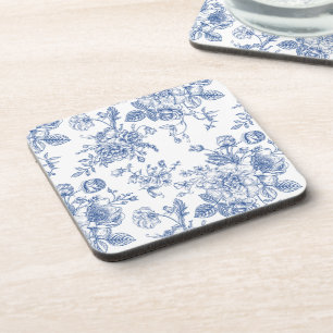 Vintage Blue Rose Floral Pattern Coaster
