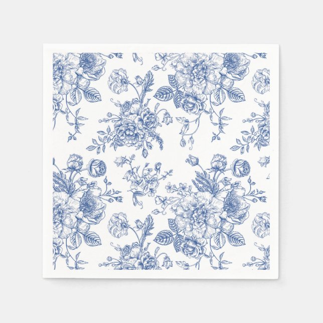 Vintage Blue Rose Floral Pattern Napkin (Front)