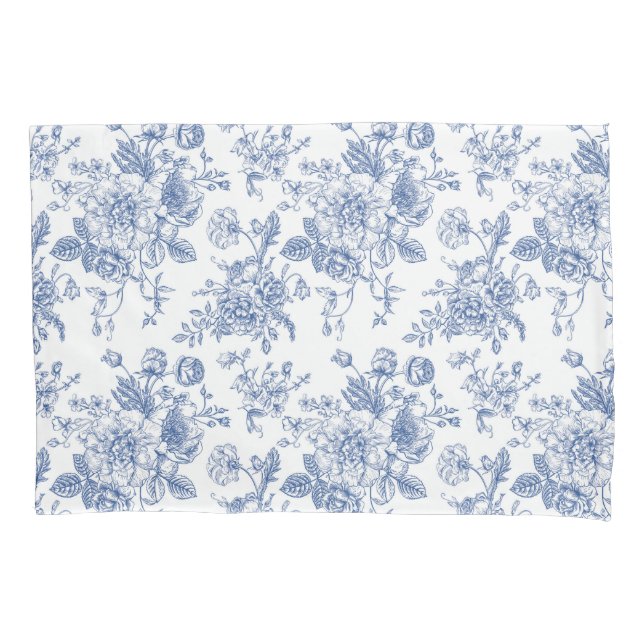 Vintage Blue Rose Floral Pattern Pillowcase (Front-Left)