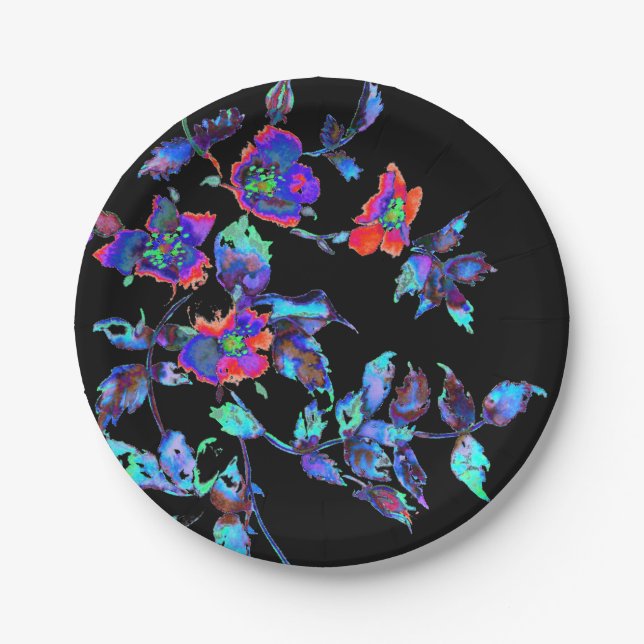 Vintage blue Rose Paper Plate (Front)