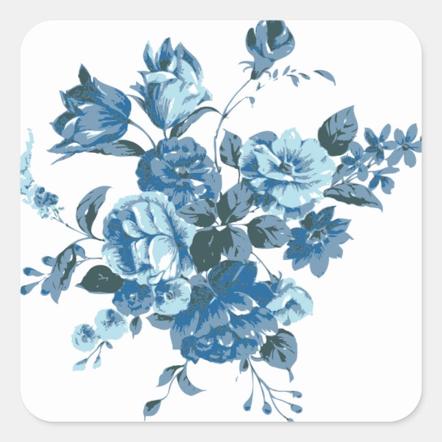 Vintage Blue Rose & Peony Floral Stickers / Seals (Front)