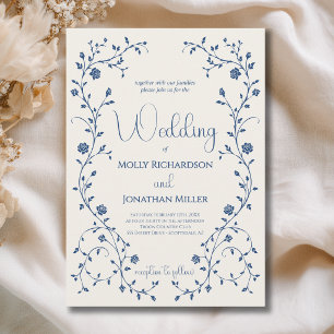 Vintage Blue Rose Vine Wedding Invitation