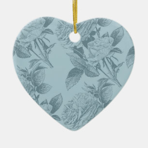 Vintage Blue Roses Ceramic Ornament