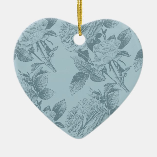 Vintage Blue Roses Ceramic Ornament (Front)