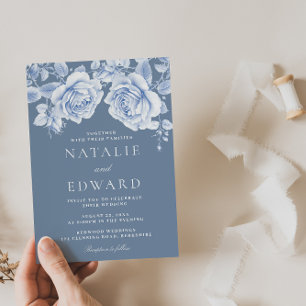 Vintage Blue Roses Elegant Wedding Invitation