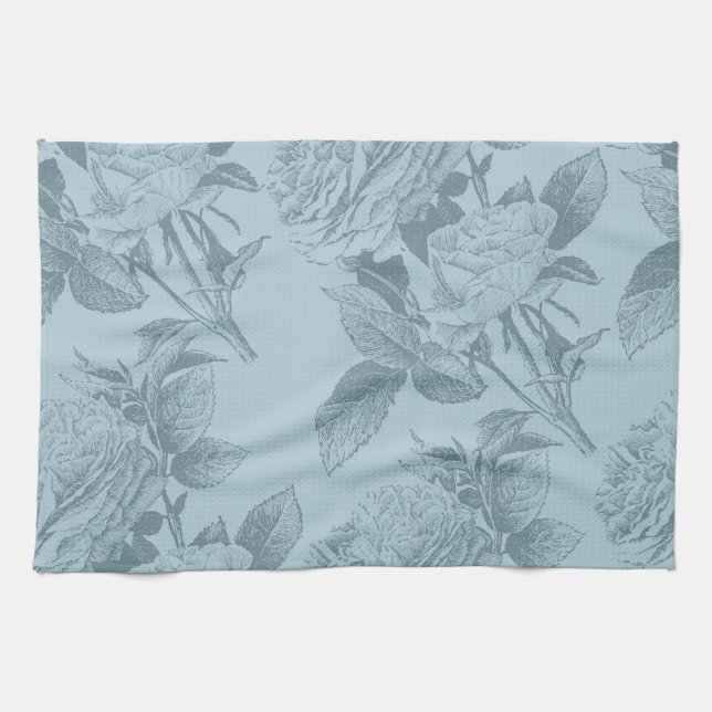 Vintage Blue Roses Kitchen Towel (Horizontal)