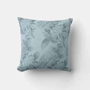 Vintage Blue Roses Throw Pillow