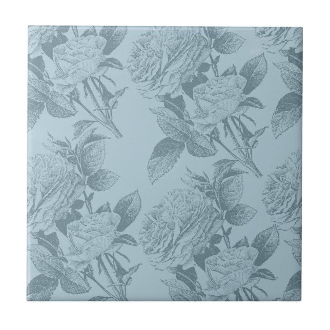 Vintage Blue Roses Tile (Front)