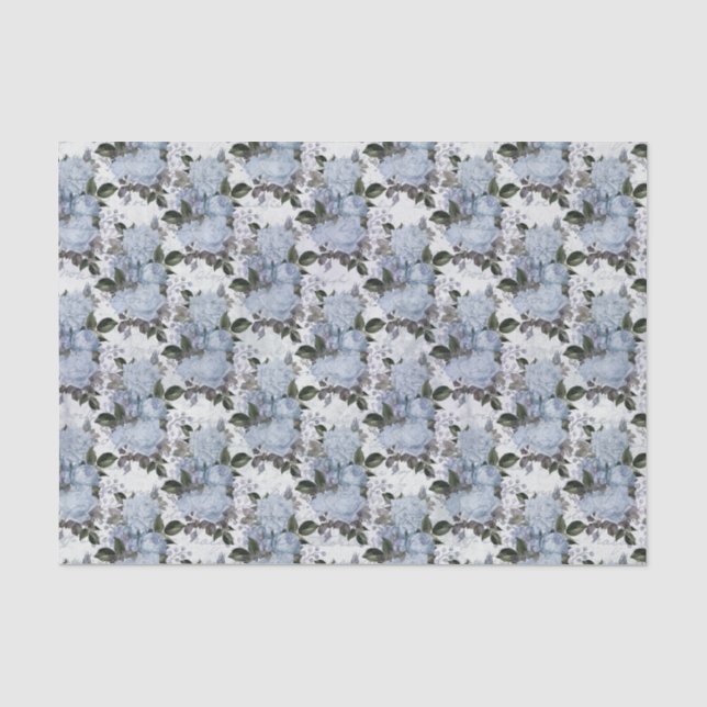 Vintage Blue Roses Tissue Paper (Front)