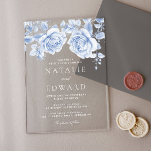 Vintage Blue Roses Wedding Acrylic Invitations