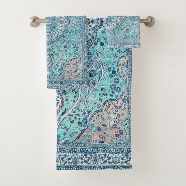 Vintage Blue Rug Pattern Bath Towel Set (Insitu)