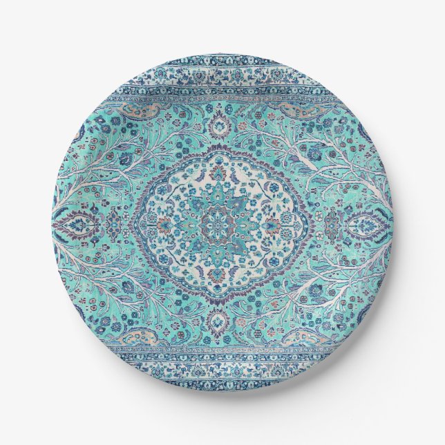 Vintage Blue Rug Pattern Paper Plate (Front)