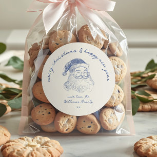 Vintage Blue Santa Christmas Personalized Favour Classic Round Sticker