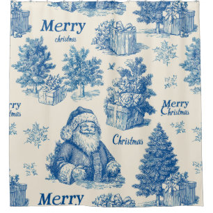 Vintage Blue Santa Christmas Toile Pattern
