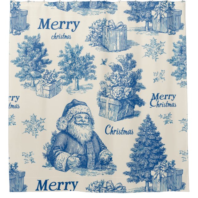 Vintage Blue Santa Christmas Toile Pattern (Front)