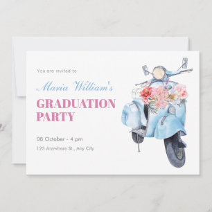 Vintage blue scooter graduation invitation